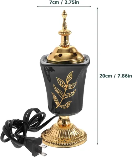 Vista 2 de VOSAREA Quemador de incienso eléctrico de estilo árabe, quemador de incienso eléctrico de mesa, incensario decorativo de mesa para incienso de Negro