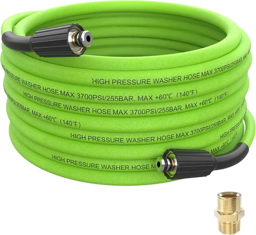 Vista 10 de Manguera de lavado a presión de 25 pies, manguera azul súper flexible de 1/4 pulgadas, manguera de agua a presión resistente a las torceduras