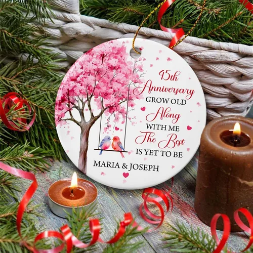 Vista 3 de Adorno personalizado de aniversario de boda para Mr & Mrs Married, 45 aniversario Grow Old Along with Me The Best is Yet to Be Ornament, adornos
