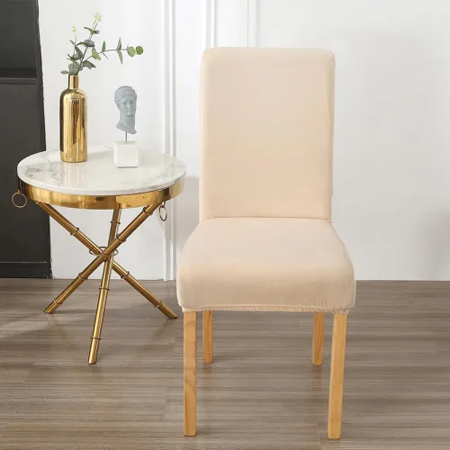 Vista 4 de Fundas para sillas de comedor, de terciopelo, elásticas, para sillas de comedor, 2 unidades, color beige