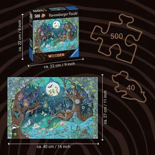 Vista 4 de Ravensburger Fantasy Forest - Rompecabezas de madera vibrante de 500 piezas Diversión para reducir el estrés Materiales ecológicos Certificado