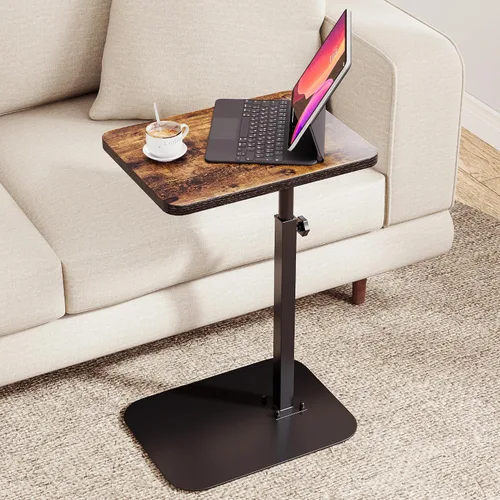 Vista 10 de ELYKEN Mesa de bandeja de TV, escritorio de sofá en forma de C, mesa auxiliar giratoria de 360° en altura ajustable, soporte para laptop para sofá