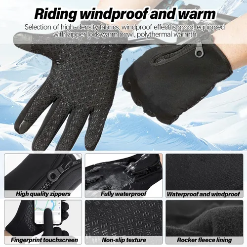 Vista 4 de Guantes de ciclismo de invierno para hombres y mujeres, impermeables, térmicos, agarre antideslizante para montar y actividades en clima frío