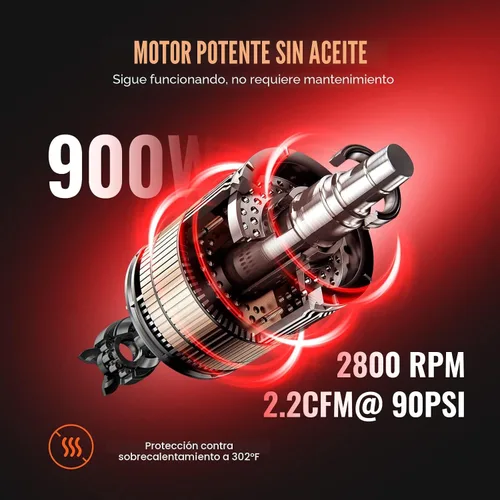 Vista 2 de VEVOR Compresor de aire de 2.1 galones, compresores de aire de 1.2HP 2.2 CFM@90PSI con presión máxima de 116PSI, tanque de compresor sin aceite