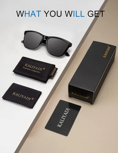 Vista 7 de KALIYADI Gafas de sol unisex polarizadas retro clásicas modernas para hombres y mujeres, gafas de sol para conducir con bloqueo UV, C Negro brillante