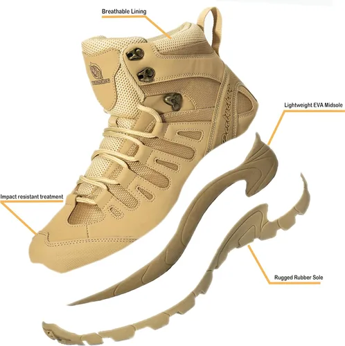 Vista 2 de derlychug Botas de senderismo para hombre, botas militares tácticas para mochileros, ligeras, para el desi