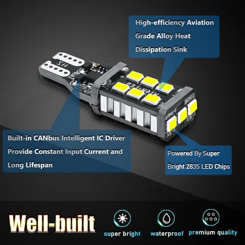 Vista 3 de Xotic Tech - 2 bombillas LED estroboscópicas de retroceso T15 921 Canbus sin errores, xenón 6000 K