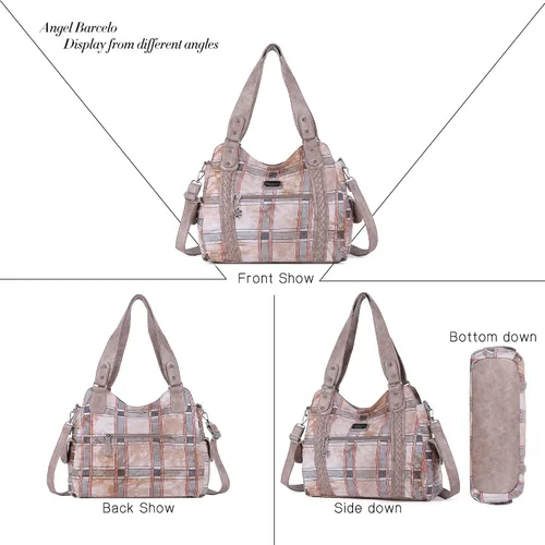 Vista 3 de Angel Barcelo - Bolsa de hombro amplia para mujer, diseño Hobo, cuero lavado