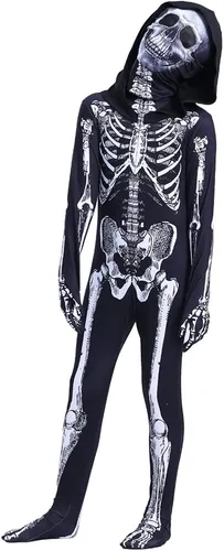 Vista 5 de Disfraz unisex de esqueleto con capucha de esqueleto para fiesta de Halloween