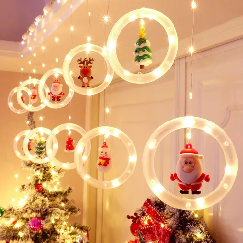 Vista 16 de BLOOMWIN Luces de Ventana de Navidad Decoraciones de Ventana Navideñas Iluminadas - Luz de Anillo en Forma de Árbol con Luz de Cortina de Ornamento