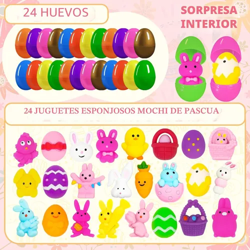 Vista 3 de 24 huevos de Pascua prellenados con juguetes esponjosos Mochi, huevos de plástico rellenos de Mochi Squishies para los sufrimientos de la cesta