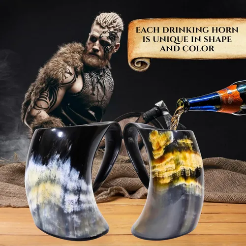 Vista 6 de Viking Craft's Taza de cuerno para beber jarra hecha a mano y acabado natural