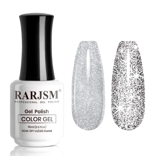 Vista 10 de RARJSM Esmalte de uñas de gel con purpurina verde, esmalte de gel reflectante con destellos de purpurina y diamantes, esmalte de uñas de gel