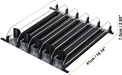 Vista 2 de METALLIXITY Organizador de latas de soda para refrigerador (16 x 2.9 pulgadas), 5 unidades, organizador de bebidas autoempujable para refrigerador