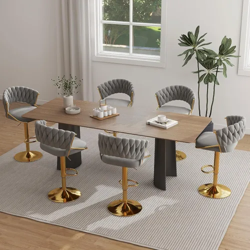 Vista 34 de Juego de 2 taburetes de bar giratorios de 360° con respaldo alto, silla de bar de terciopelo ajustable moderna de altura de mostrador, taburete