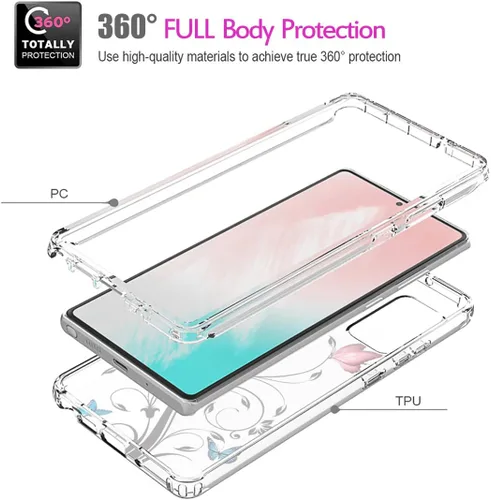 Vista 3 de Funda para Galaxy Note 20 5G, SM-N981U con protector de pantalla de vidrio templado, cuerpo completo transparente con protección de diseño floral