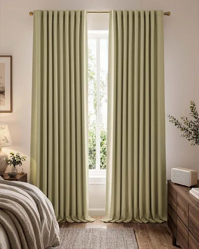 Vista 10 de jinchan Cortinas opacas de felpilla para dormitorio, cortinas beige para sala de estar, juego de 2 paneles de 84 pulgadas de largo, con aislamiento