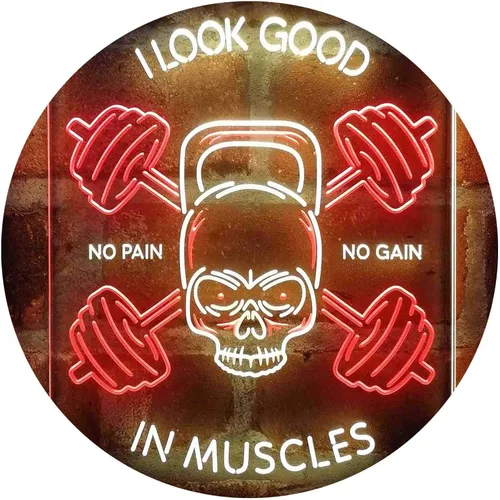 Vista 9 de ADVPRO No Pain No Gain I Look Good in Muscles Weight Train Gym Fitness Señal de neón LED de doble color azul y rojo 8 x 12 pulgadas st6s23-i4093-br