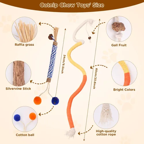 Vista 7 de Juguetes de hierba gatera para gatos de interior – Palitos de Silvervine y juguetes masticables para gatos para limpieza de dientes – Kit de hierba