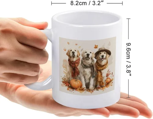 Vista 2 de Golden Retrievers with Pumpkins And Leaves Coffee Travel Mug Thanksgiving Autumn Halloween Milk And Tea Ceramic Cup Fathers Day Dad Gifts from