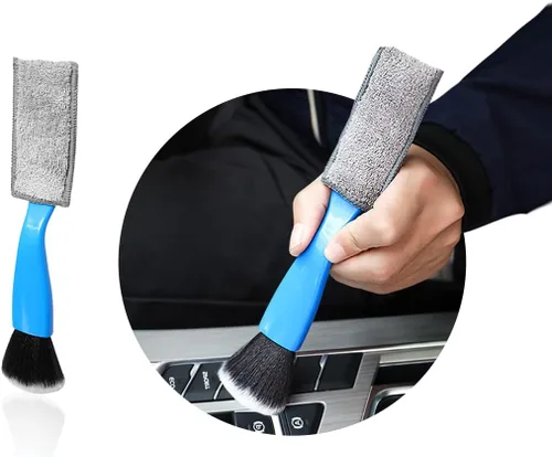 Vista 11 de Ziciner 2 cepillos de doble cabezal para limpieza de coche, cepillos suaves para detalles de plumero interior de automóvil, pantalla universal