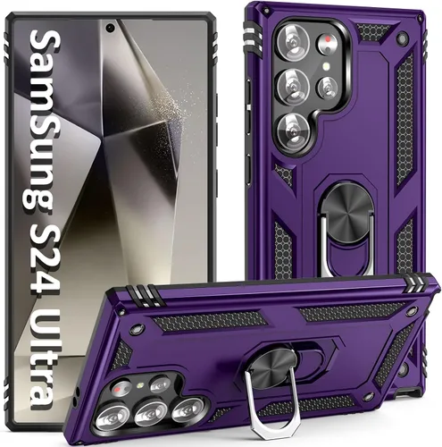 Vista 22 de Funda S24 Plus, S25 Plus, para Samsung S24+/S25+, con anillo de soporte, soporte ajustable, grado militar, protección resistente, a prueba de Azul