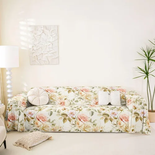 Vista 26 de Erosebridal Funda de sofá floral de 71 x 91 pulgadas, diseño de loto, antideslizante, acuarelas, diseño de hojas de flores azules, con pintura