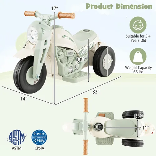 Vista 6 de Costzon Motocicleta Infantil, Motocicleta Eléctrica de 6V con Pilas, con Fabricante de Burbujas, Música, Faro LED, Hacia Adelante y Hacia Atrás