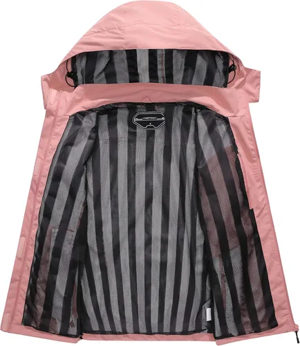 Vista 4 de OTU: Chaqueta impermeable para mujer, ligera, impermeable con capucha para senderismo, viajes al exterior.