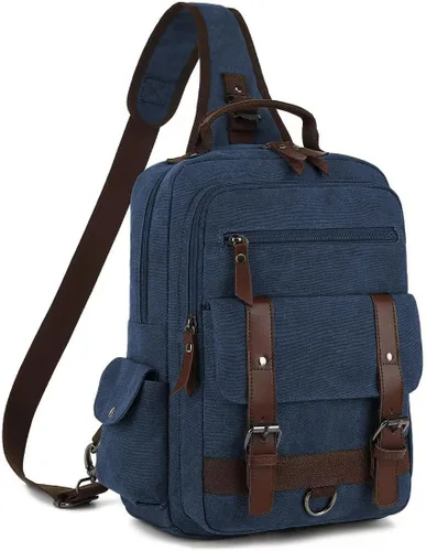 Vista 12 de Bolsa de mensajero vintage, mochila de lona para viajes, bolsa de hombro para hombre, bolsa de doble uso para transporte de mano y transporte cruzado