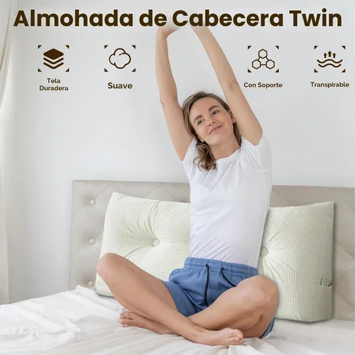Vista 7 de Almohada de cuña beige tamaño individual XL para dormitorio, cama, cabecero, almohadas de cuña para espacio de cabecero con funda no extraíble, 39 x