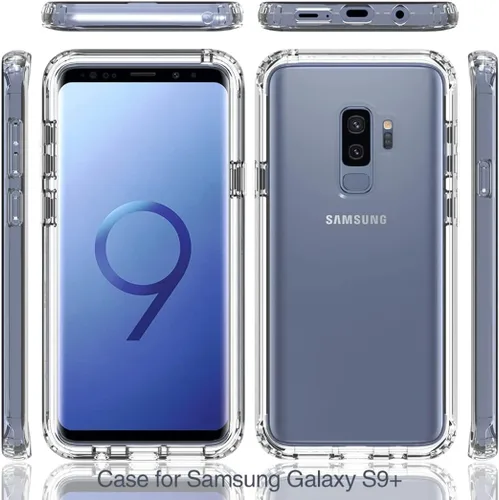 Vista 5 de Funda de teléfono para Galaxy S9+, S9 Plus G965U con protector de pantalla de vidrio templado, carcasa protectora de cuerpo completo transparente
