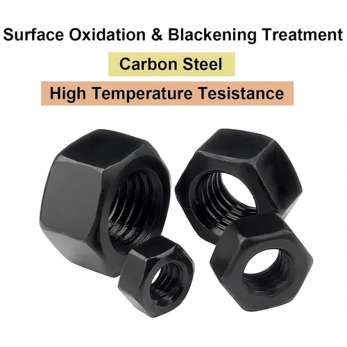Vista 4 de Qrity 20 tuercas hexagonales, tuerca hexagonal M5, tapón de rosca hexagonal, tuercas hexagonales de acero negro, tuerca hexagonal completa