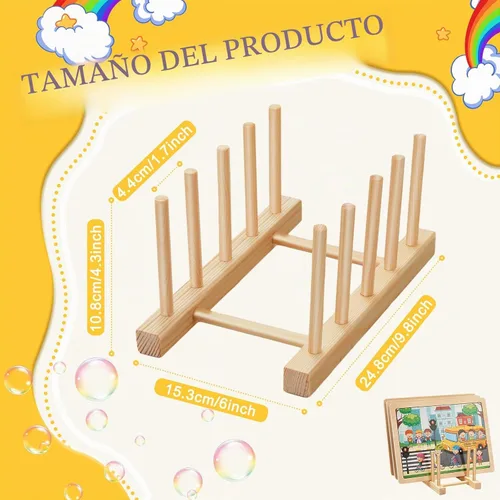 Vista 2 de Barydat - Soporte de exhibición de rompecabezas de madera de 2 piezas, organizador de estante para guardar tapas de ollas, soporte