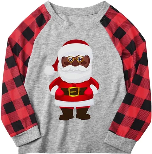 Vista 6 de Pijamas familiares de Navidad a juego, conjuntos de ropa de dormir de manga larga con camiseta y pantalones de descanso de Papá Noel, color negro