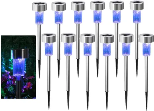 Vista 7 de 10pcs azul LED al aire libre jardín de acero accionado solar lámpara de luz de paisaje