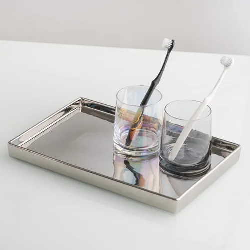 Vista 8 de Bandeja de espejo de joyería de cerámica plateada Redelaenor para tocador, soporte rectangular, mini, pequeño, mediano, grande