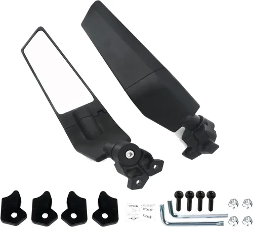 Vista 4 de Espejos de motocicleta ajustables de aluminio con aletas giratorias Stealth compatibles con Kawasaki Ninja 300 400 500 650 ZX6R Suzuki GSXR 600 750