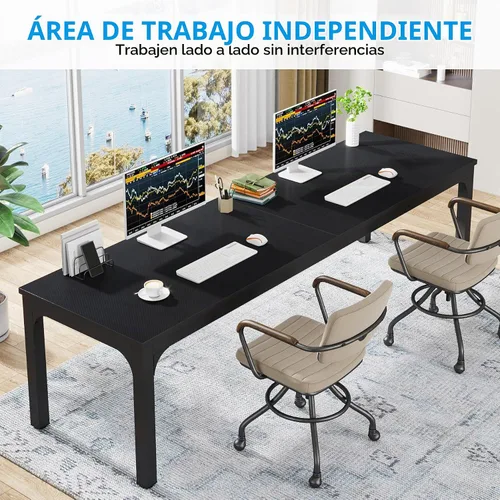 Vista 5 de Tribesigns Escritorio de computadora extra largo de 78.7 pulgadas, escritorio para 2 personas, escritorio doble largo, estación de trabajo para Negro