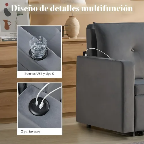 Vista 6 de Krcix Sofá cama extraíble 3 en 1, sofá cama de terciopelo de 56 pulgadas, sofá biplaza convertible para sala de estar, espacio pequeño, sofá cama