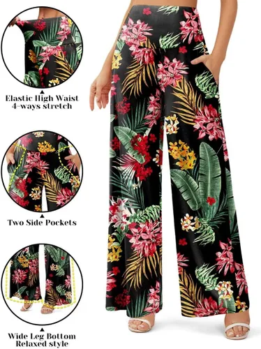 Vista 4 de JZC Pantalones de descanso Palazzo para mujer, elásticos, de pierna ancha, casuales, cómodos, de cintura alta, holgados, tallas S-3XL