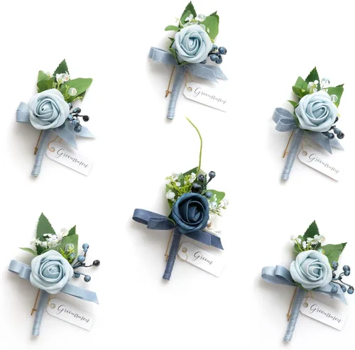 Vista 54 de Ling's Moment Boutonniere para Hombres Boda, Juego de 6, Novio y Padrinos Boutonniere para Boda Regreso a Casa Halloween Ceremonia Aniversario, Cena