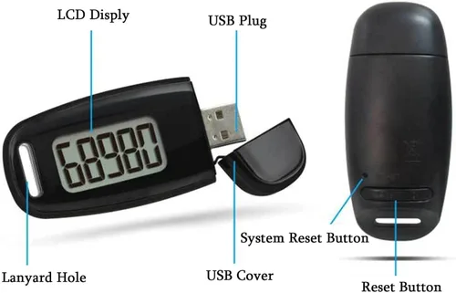 Vista 3 de Podómetro 3D contador de pasos con retroiluminación LED USB recargable paso con cordón extraíble Accuratel podómetros para caminar