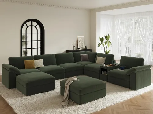 Vista 128 de EASE MOOSE Sofá modular verde seccional de gran tamaño en forma de L Pana verde