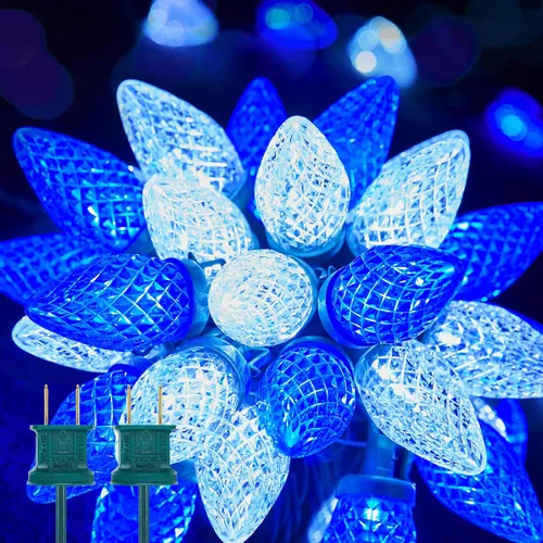 Vista 6 de Brightown C9 - Guirnalda de luces LED de Navidad, 33 pies, 50 luces LED impermeables de fresa