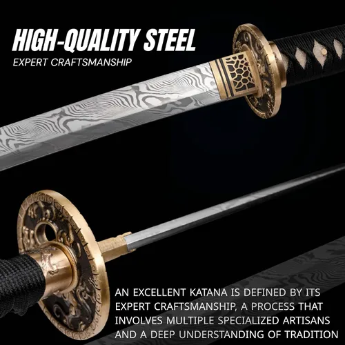 Vista 3 de Espada Katana KAWANO, espada japonesa de Damasco de acero plegable hecha a mano, espada samurái de lama completa funcional, mango de Rayskin real
