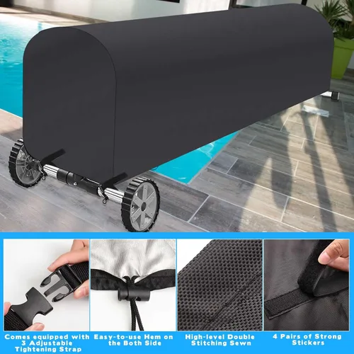 Vista 5 de Woanger Carrete solar para piscina de servicio pesado, cubierta enrollable para piscina, resistente al agua y a los rayos UV (18 pies, negro)