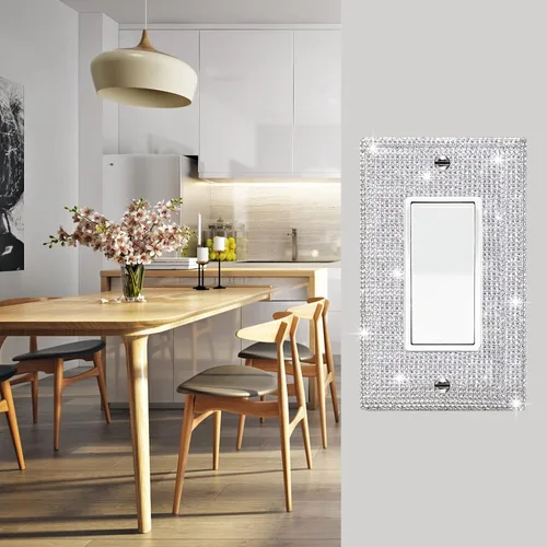 Vista 3 de 4 piezas de cubierta de placa de pared de diamantes de imitación de plata brillante 1 Gang cubierta decorativa interruptor de diamantes de imitación