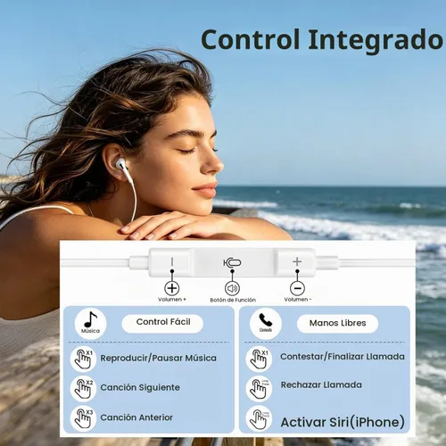Vista 4 de [Certificado Apple MFi] Auriculares USB C para iPhone 17, 16, 15, auriculares con cable con micrófono y control de volumen, cancelación de ruido