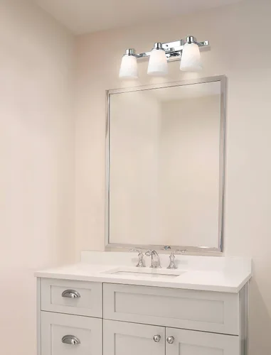 Vista 3 de XiNBEi Lighting XB-W220-3-CH - Lámpara de tocador de baño de cristal ópalo sobre el espejo, 3 lámparas de baño cromadas con vidrio blanco